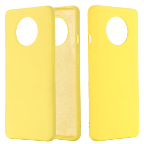 For OnePlus 7T Solid Color Liquid Silicone Shockproof Full Coverage Protective Case(Yellow)