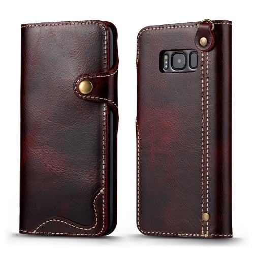 For Galaxy S8 Plus Denior Oil Wax Cowhide Magnetic Button Horizontal Flip Leather Case with Card Slots & Wallet(Dark Red)