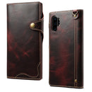 For Galaxy Note 10 Plus Denior Oil Wax Cowhide Magnetic Button Horizontal Flip Leather Case with Card Slots & Wallet(Dark Red)