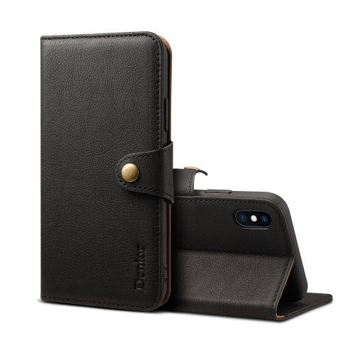For iPhone XS Max Denior V2 Luxury Car Cowhide Horizontal Flip Leather Case with Wallet(Black)
