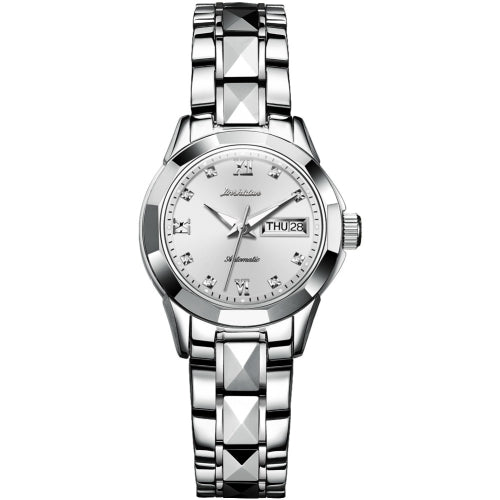 JIN SHI DUN 8813 Fashion Waterproof Luminous Automatic Mechanical Watch, Style:Women(Silver White)