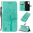 For Galaxy S20+ Tree & Cat Pattern Pressed Printing Horizontal Flip PU Leather Case with Holder & Card Slots & Wallet & Lanyard(Green)