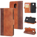 For Galaxy J3 / J7 (2018) Retro Texture Contrast Color Splicing Horizontal Flip TPU + PU Leather Case with Card Slots & Holder & Wallet(Brown)