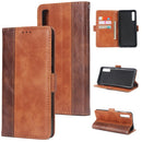 For Galaxy A7 (2018) Retro Texture Contrast Color Splicing Horizontal Flip TPU + PU Leather Case with Card Slots & Holder & Wallet(Brown)