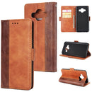 For Galaxy J7 Duo Retro Texture Contrast Color Splicing Horizontal Flip TPU + PU Leather Case with Card Slots & Holder & Wallet(Brown)