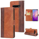 For Galaxy S10+ Retro Texture Contrast Color Splicing Horizontal Flip TPU + PU Leather Case with Card Slots & Holder & Wallet(Brown)