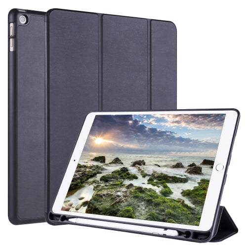 For iPad 10.2 Horizontal Flip Tablet PC PU Leather Case with Three-folding Holder & Pen Slot(Black)