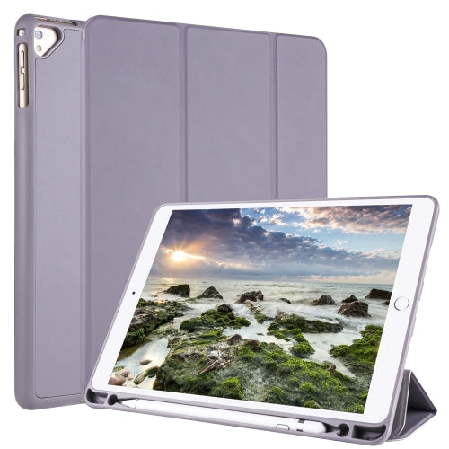 For iPad 9 / 8 / 7 / 6 / 5 Horizontal Flip Tablet PC PU Leather Case with Three-folding Holder & Pen Slot(Gray)