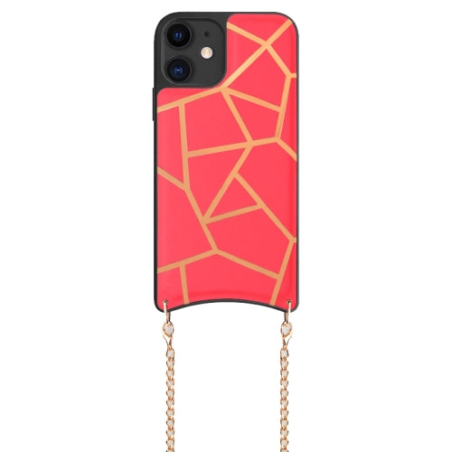 For iPhone 11 Mutural PC+PU+TPU Crossbody Protective Case with Removable Shoulder Metal Chain(Red)
