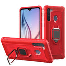 For Samsung Galaxy A21 (European Version) Carbon Fiber Protective Case with 360 Degree Rotating Ring Holder(Red)