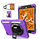 For iPad Mini 5 360 Degree Rotation Silicone Protective Cover with Holder & Hand Strap & Long Strap & Pencil Slot(Purple)