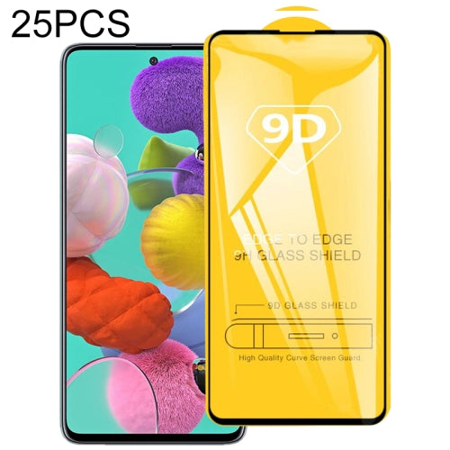 For Galaxy A51 25 PCS 9D Full Glue Full Screen Tempered Glass Film