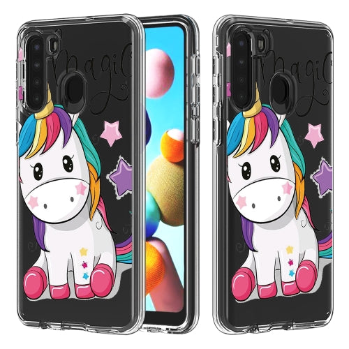 For Galaxy A21 2 In 1 PC + TPU Card Pattern Transparent Protective Case(Star Unicorn)