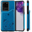 For Galaxy S20 Ultra Cat Bee Embossing Pattern Shockproof Protective Case with Card Slots & Photo Frame(Blue)