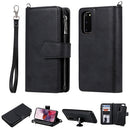 For Galaxy S20 2 in 1 Solid Color Zipper Shockproof Protective Case with Card Slots & Bracket & Photo Holder & Wallet Function(Black)