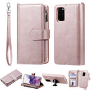 For Galaxy S20+ 2 in 1 Solid Color Zipper Shockproof Protective Case with Card Slots & Bracket & Photo Holder & Wallet Function(Rose Gold)