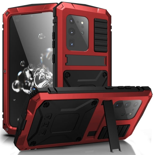 For Galaxy S20 Ultra Shockproof Waterproof Dust-proof Metal + Silicone Protective Case with Holder(Red)