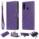 For Galaxy A20s 2 in 1 Solid Color Detachable PU Leather Case with Card Slots & Magnetic Holder & Photo Frame & Wallet & Strap(Purple)