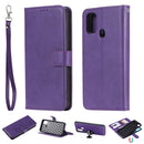 For Galaxy M30s 2 in 1 Solid Color Detachable PU Leather Case with Card Slots & Magnetic Holder & Photo Frame & Wallet & Strap(Purple)
