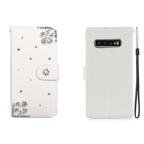 For Galaxy S10 Plus Horizontal Flip Solid Color Rhinestones Leather Case with Card Slot & Wallet & Holder(Diagonal Flower)