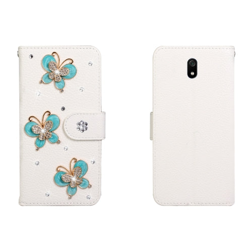 For Xiaomi Redmi 8A Horizontal Flip Solid Color Rhinestones Leather Case with Card Slot & Wallet & Holder(Three Butterflies)
