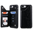 For iPhone 7 Plus / 8 Plus Six Cats Embossing Pattern Protective Case with Holder & Card Slots & Photo Frame(Black)