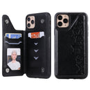 For iPhone 11 Pro Max Six Cats Embossing Pattern Protective Case with Holder & Card Slots & Photo Frame(Black)