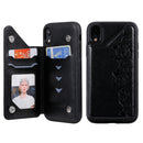 For iPhone XR Six Cats Embossing Pattern Protective Case with Holder & Card Slots & Photo Frame(Black)