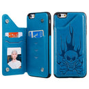 For iPhone 6s / 6 Skull Head Embossing Pattern Shockproof Protective Case with Holder & Card Slots & Wallet(Blue)