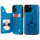 For iPhone 11 Pro Skull Head Embossing Pattern Shockproof Protective Case with Holder & Card Slots & Wallet(Blue)