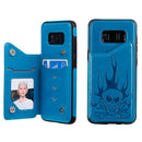 For Galaxy S8 Skull Head Embossing Pattern Shockproof Protective Case with Holder & Card Slots & Wallet(Blue)