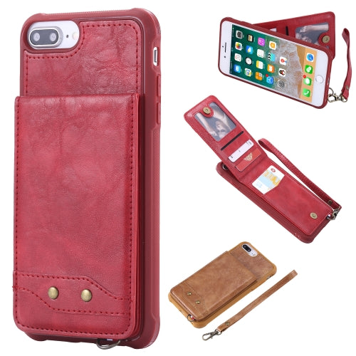 For iPhone 6 Plus Vertical Flip Shockproof Leather Protective Case with Short Rope, Support Card Slots & Bracket & Photo Holder & Wallet Function(Red)