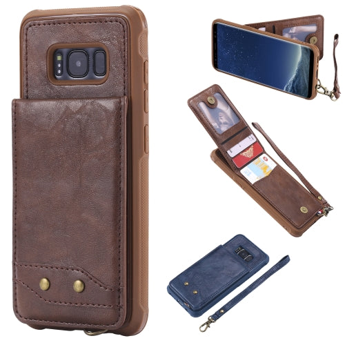 For Galaxy S8 Vertical Flip Shockproof Leather Protective Case with Short Rope, Support Card Slots & Bracket & Photo Holder & Wallet Function(Coffee)