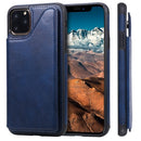 For iPhone 11 Pro Max Shockproof Calf Texture Protective Case with Holder & Card Slots & Frame(Blue)