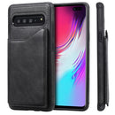 For Galaxy S10 5G Shockproof Calf Texture Protective Case with Holder & Card Slots & Frame(Black)