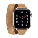 For Apple Wacth 5/4 44mm & 3/2/1 42mm Thin Leather Double-loop Replacement Wrist Strap Watchband(Brown)