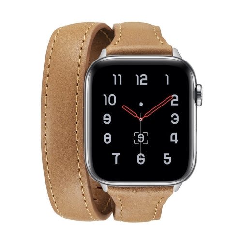 For Apple Wacth 5/4 44mm & 3/2/1 42mm Thin Leather Double-loop Replacement Wrist Strap Watchband(Brown)