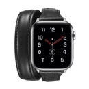 For Apple Wacth 5/4 40mm & 3/2/1 38mm Thin Leather Double-loop Replacement Wrist Strap Watchband(Black)