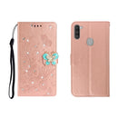 For OPPO A11 Horizontal Rhinestone Butterfly Embossed Leather Case with Card Slot & Wallet & Holder(Rose Gold)