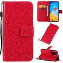 For Huawei P40 Pressed Printing Sunflower Pattern Horizontal Flip PU Leather Case with Holder & Card Slots & Wallet & Lanyard(Red)