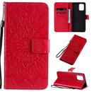 For Galaxy A91 / M80S / S10 Lite Pressed Printing Sunflower Pattern Horizontal Flip PU Leather Case with Holder & Card Slots & Wallet & Lanyard(Red)
