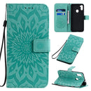 For Galaxy M11 Pressed Printing Sunflower Pattern Horizontal Flip PU Leather Case with Holder & Card Slots & Wallet & Lanyard(Green)