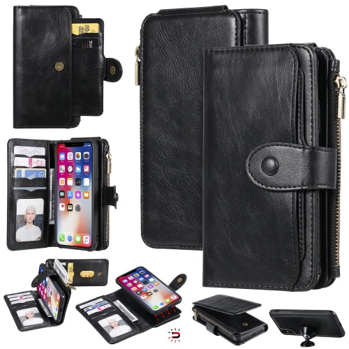 For iPhone X / XS Multifunctional Retro Detachable Magnetic Horizontal Flip Leather Case with Card Slots & Holder & Wallet & Photo Frame(Black)