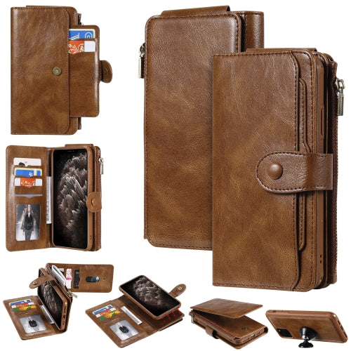 For iPhone 11 Pro Max Multifunctional Retro Detachable Magnetic Horizontal Flip Leather Case with Card Slots & Holder & Wallet & Photo Frame(Brown)