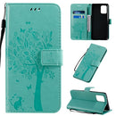 For Galaxy A91 / M80S Tree & Cat Pattern Pressed Printing Horizontal Flip PU Leather Case with Holder & Card Slots & Wallet & Lanyard(Green)