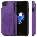 For iPhone SE 2020 & 8 & 7 Cat Tree Embossing Pattern Shockproof Protective Case with Card Slots & Photo Frame & Holder(Purple)