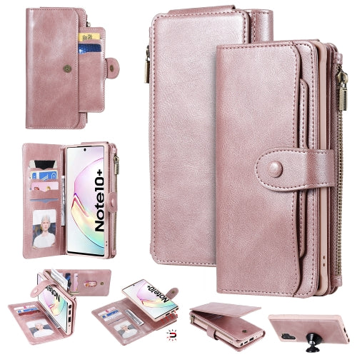 For Galaxy Note 10+ Multifunctional Retro Detachable Magnetic Horizontal Flip Leather Case with Card Slots & Holder & Wallet & Photo Frame(Rose Gold)