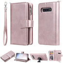 For Galaxy S10 Plus 2 in 1 Solid Color Zipper Shockproof Protective Case with Card Slots & Bracket & Photo Holder & Wallet Function(Rose Gold)