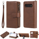 For Galaxy S10 2 in 1 Solid Color Zipper Shockproof Protective Case with Card Slots & Bracket & Photo Holder & Wallet Function(Brown)