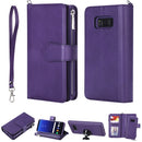 For Galaxy S8 2 in 1 Solid Color Zipper Shockproof Protective Case with Card Slots & Bracket & Photo Holder & Wallet Function(Purple)